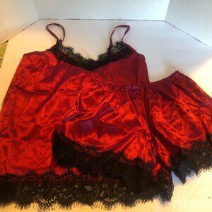Red & Black Shorts Babydoll PJ Set Adjustable Straps Lace Medium NWOT Sleepwear